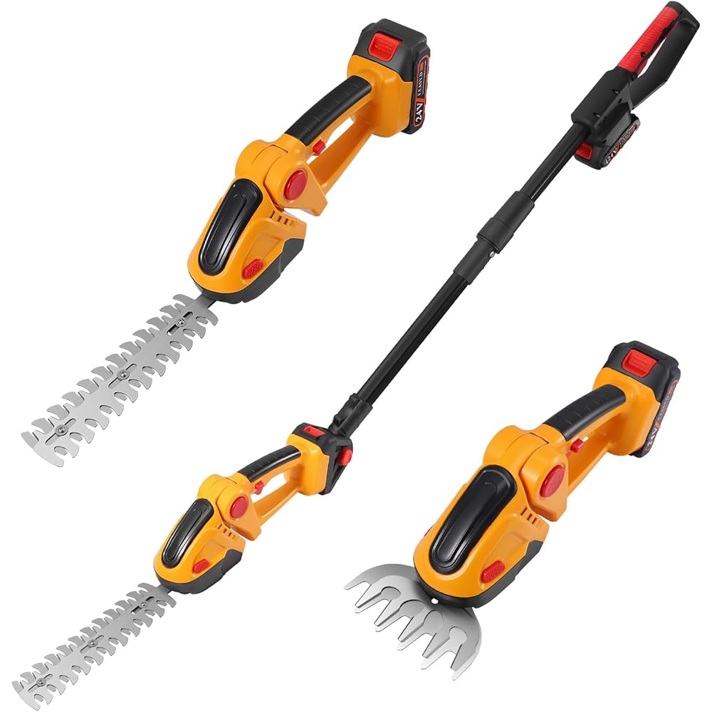 Taille-Haie avec Perche Télescopique, 2 en 1 24V Cisaille à Gazon sur Batterie Rechargeable avec 2 Lames et Chargeur, 2*Batterie 1500 mAh, Coupe Haie sans Fil pour Arbustes, Jardin, Gazon, Pelouse : Jardin