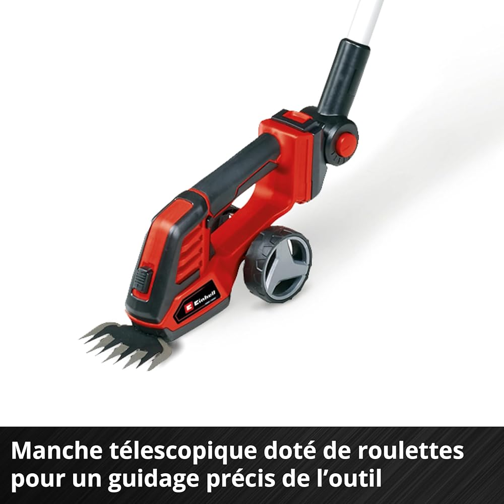 Einhell Cisaille à gazon taille-buissons sans fil GE-CG 18/100 Li T Kit Power X-Change (18 V, manche télescopique, acc. coupe-herbe 100 mm, acc. taille-buissons 200 mm, avec batterie 2,5 Ah +chargeur) : Jardin