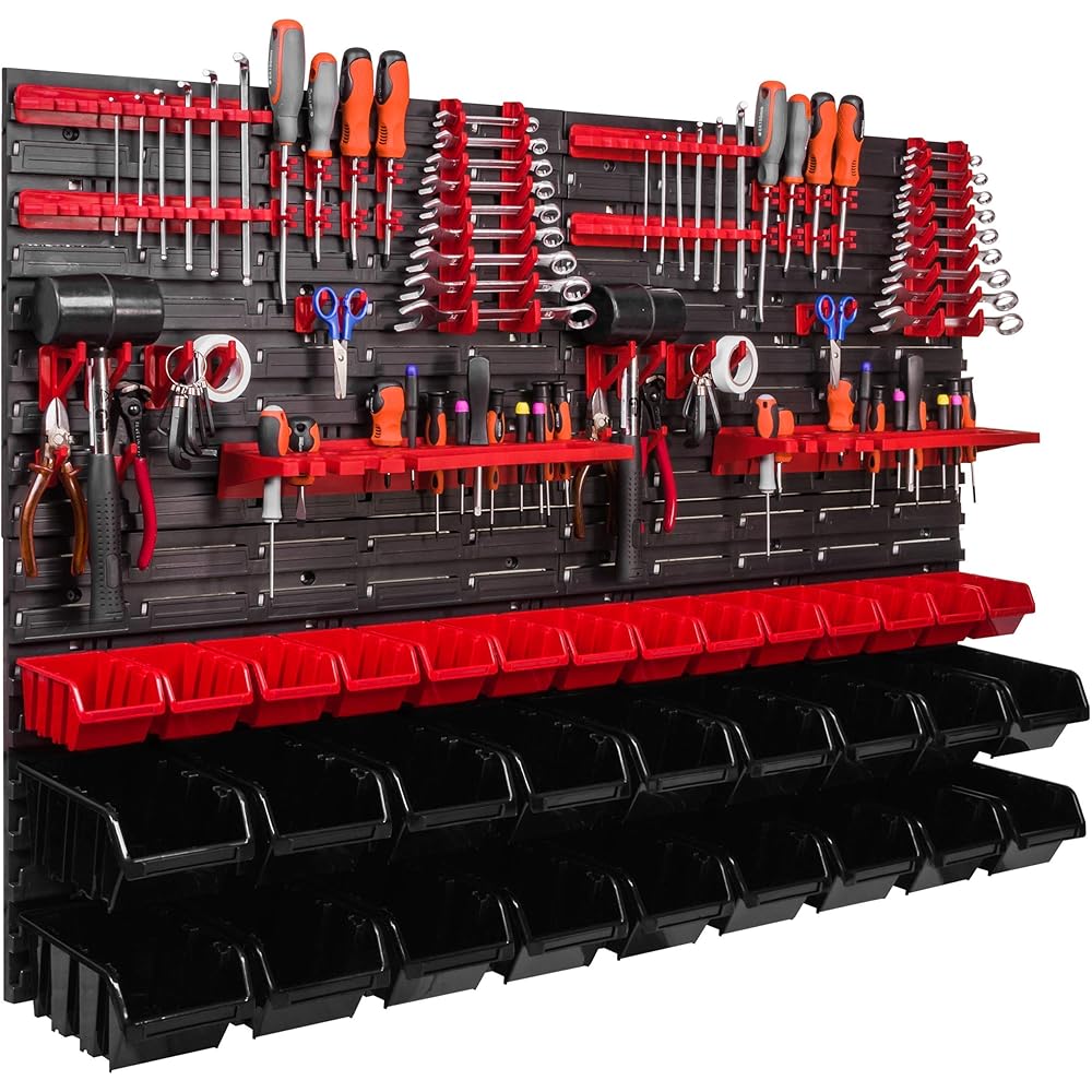 ITBNN600x4-U2020-MIX16 32 Étagère murale, 1152 x 780 mm, système de stockage avec supports à outils, boîtes empilables, de rangement, panneau mural extra solide, rayonnage extensible : Bricolage