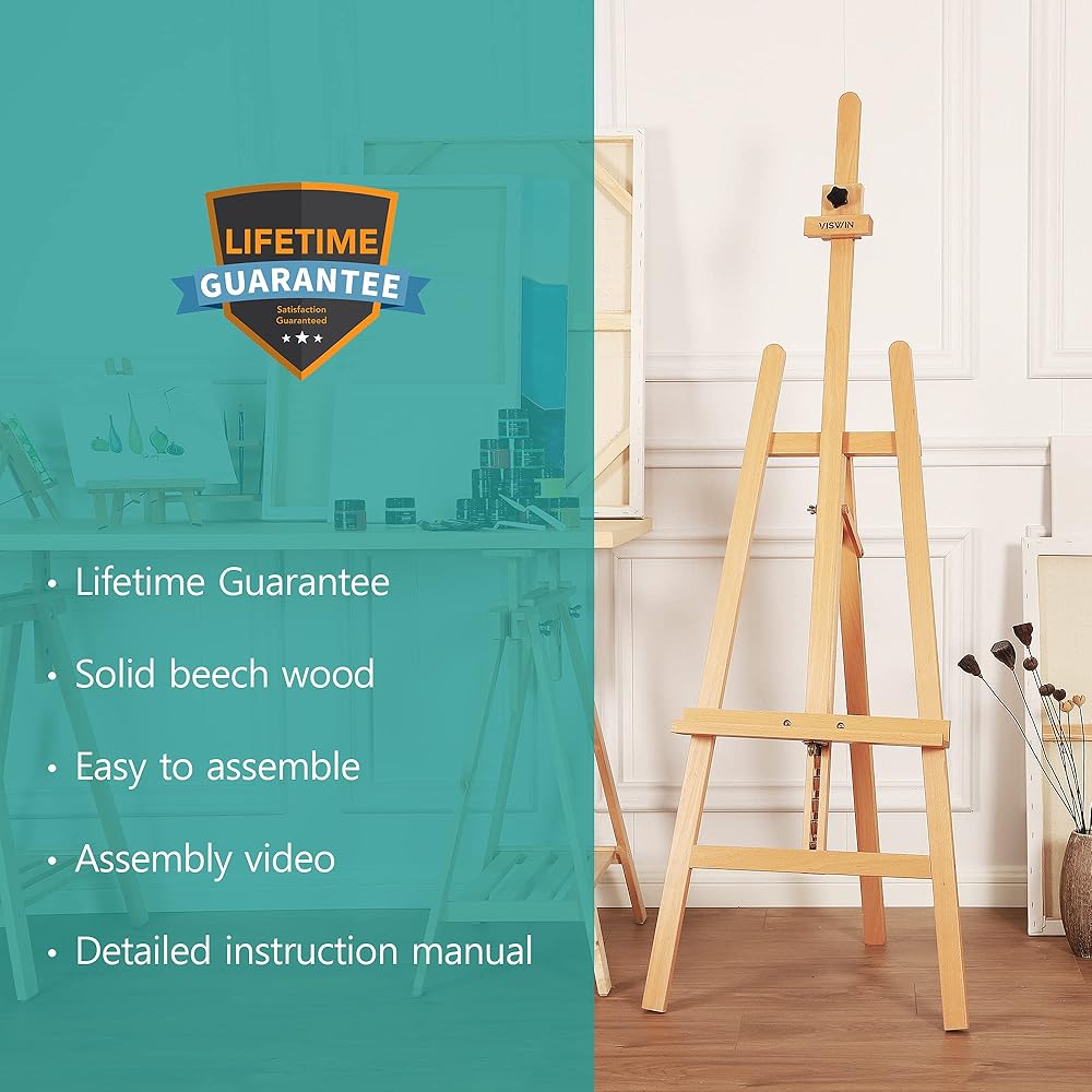 VISWIN Chevalet de Présentation Réglable en Hauteur 144 À 193 Cm, Capacité 10 Kg, Chevalet d'Art en Bois de Hêtre Pour La Peinture, Support de Chevalet en Bois Facile À Assembler Pour Adultes : Cuisine et Maison