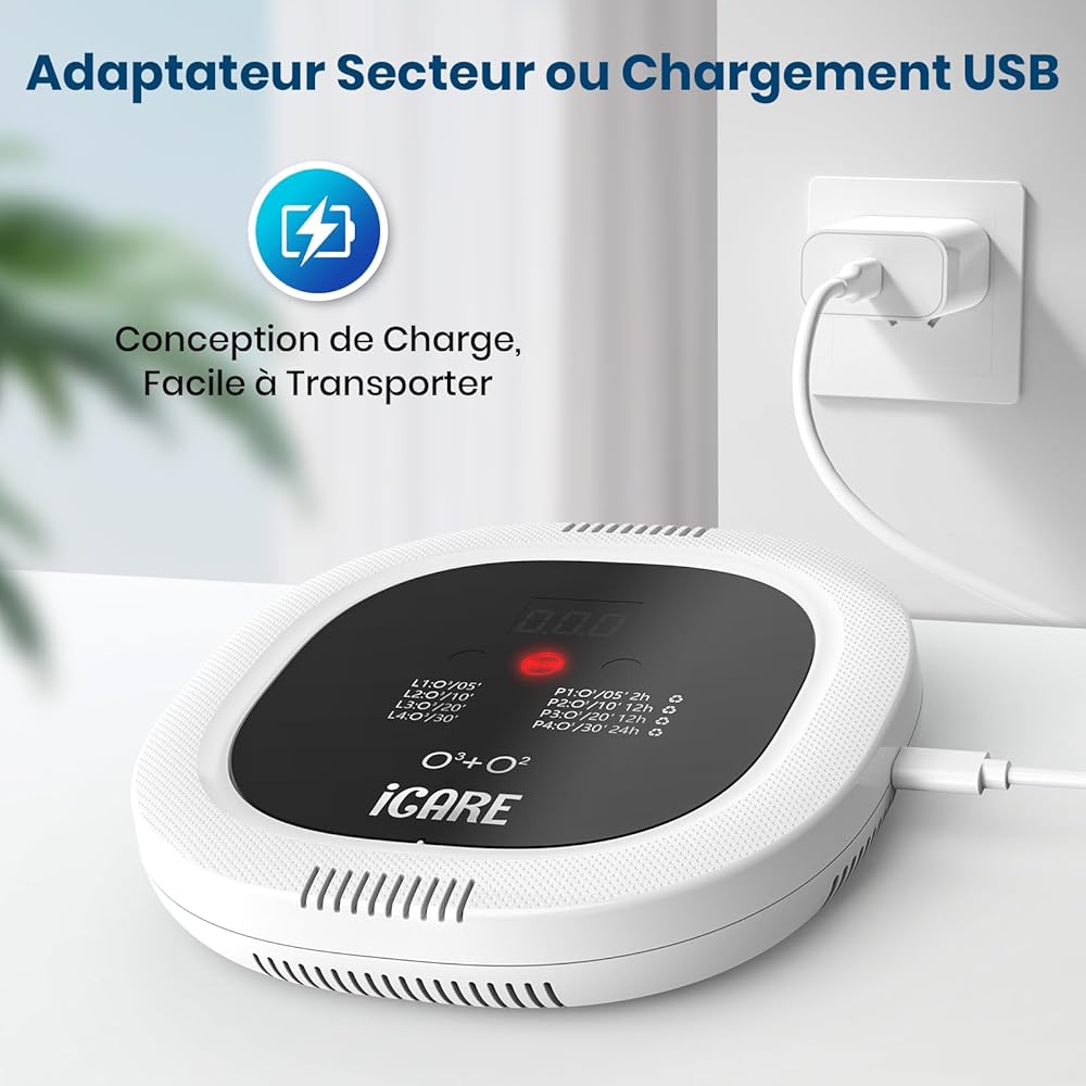 Générateur d'Ozone, 10000 mAh Rechargeable Purificateur d'air à Ions Négatifs Ozonizer, Stérilisateur d'Odeurs pour Chambre, Salle de Bain, Cuisine, Animaux Domestiques, Voiture, Formaldéhyde Chasse : Cuisine et Maison