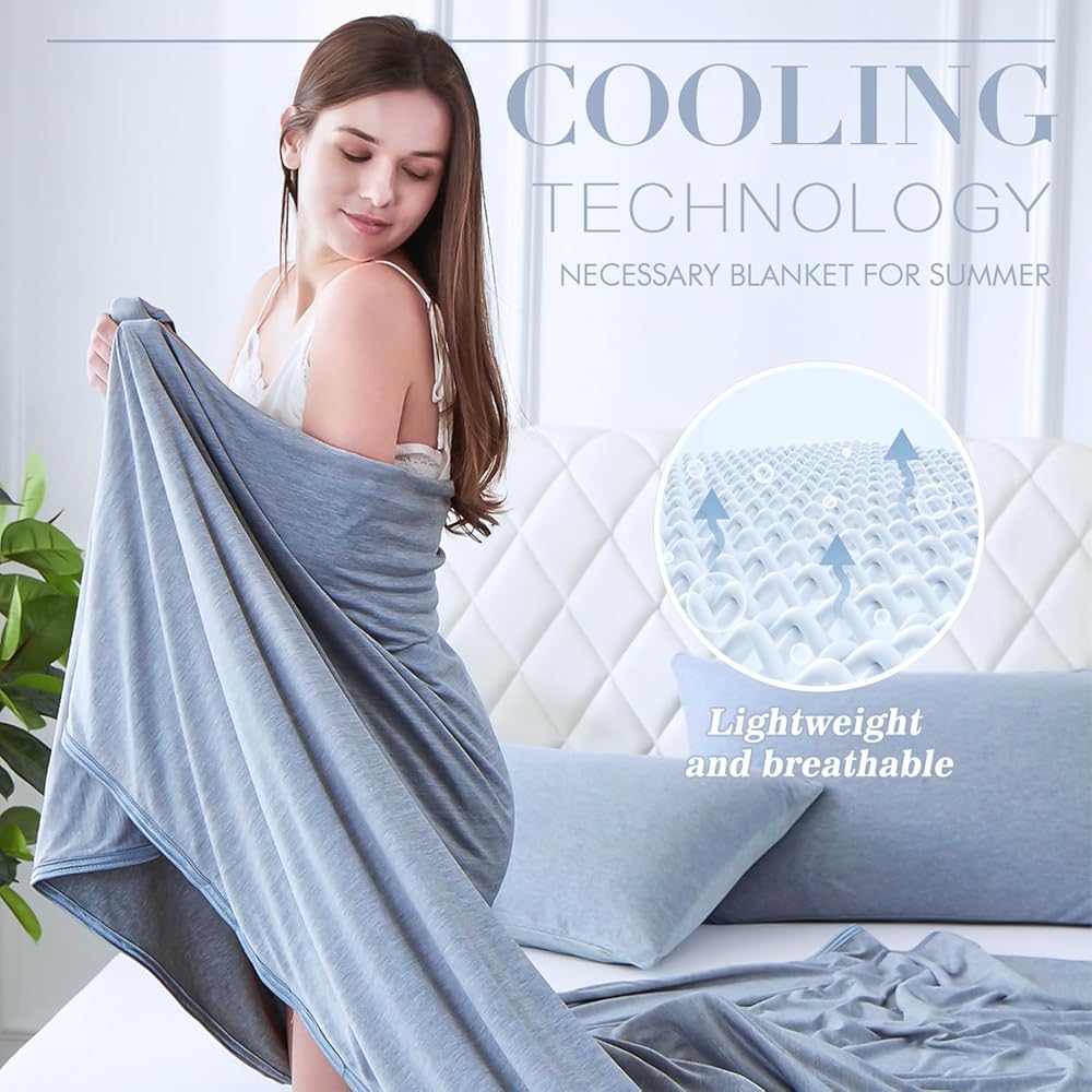 Luxear Couverture Rafraichissante pour Été, Couverture avec Technologie Sentiment Froid, Plaid Doux Léger pour Canapé Fauteuil Adulte Bebe Enfant Chien Voyage Voiture, 220 x 240 Cm, Bleu : Cuisine et Maison