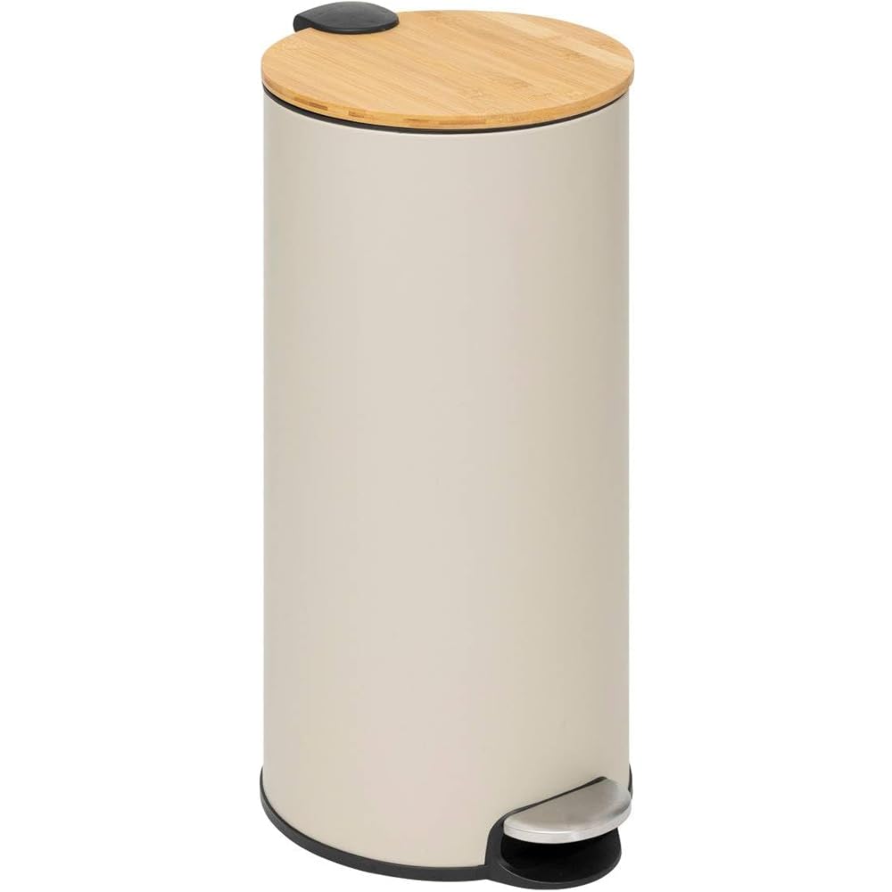 5five - poubelle couvercle bambou 30l modern color beige : Cuisine et Maison