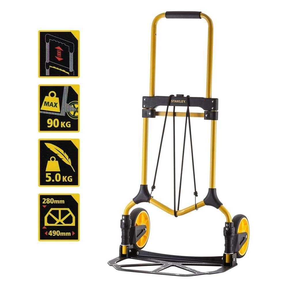Chariot de manutention acier, pliable, base 49x28CM , capacité 90 kg. Dimensions ouvert : 50x45x98cm, plié : 49x6,5x73 cm. Roues 175x4,5 cm Caoutchouc. Poids 5,45 kg : Commerce, Industrie et Science