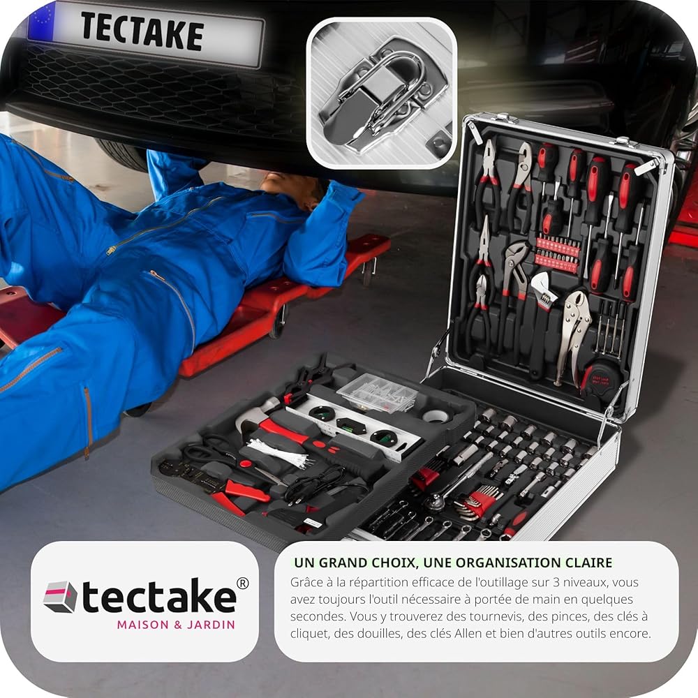 tectake® Caisse à outils sur roulettes Boîte à outils en Aluminium 799 Pièces 3 Compartiments, Rangement atelier Outillage à main Bricolage Embout visseuse Kit tournevis Rangement visserie : Bricolage