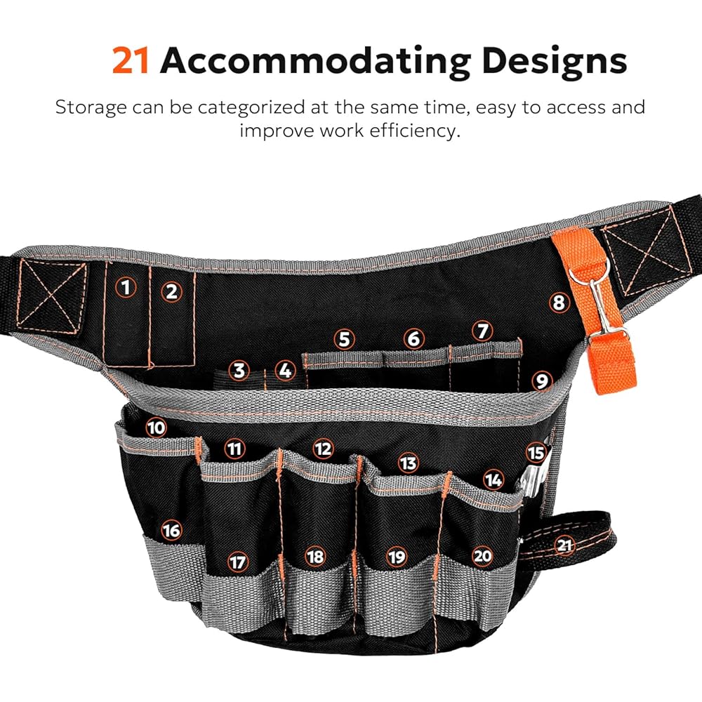 Pulchrum Ceinture à outils avec 21 poches, pochette à outils magnétique pour encadreurs, charpentiers, électriciens, tablier de travail rembourré en maille aérée pour tour de taille jusqu'à 127 cm : Bricolage