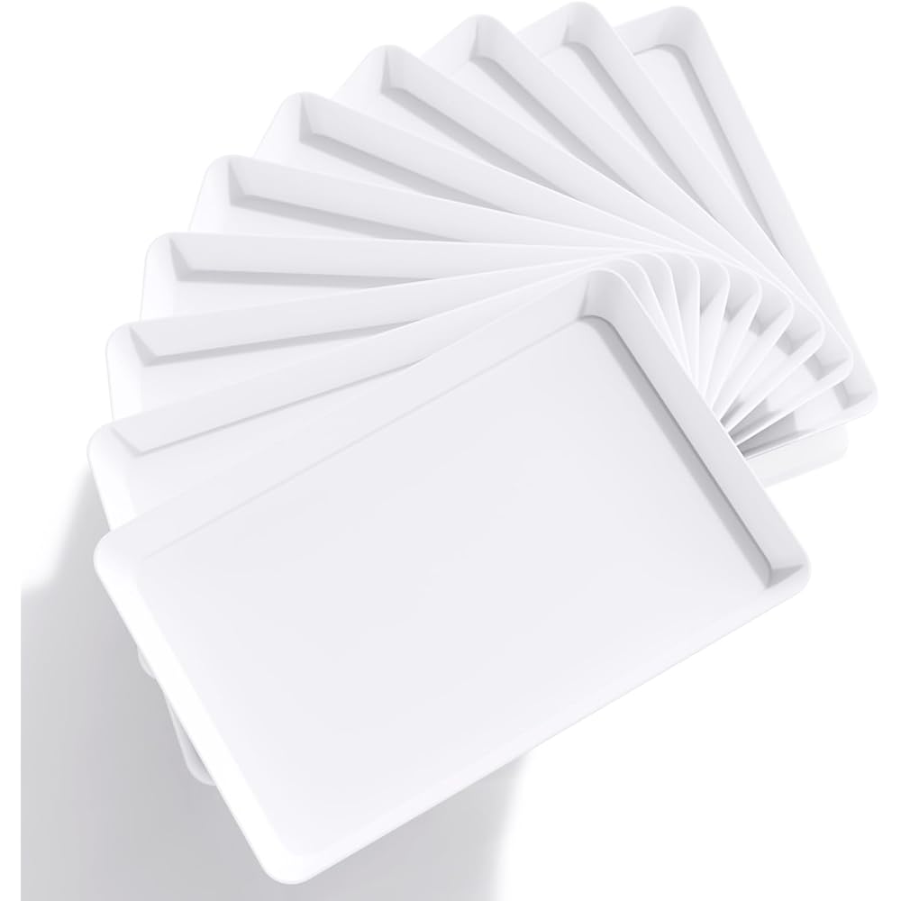 Lifewit Lot de 10 plateaux de service en plastique pour fête, 38,1 x 25,4 cm pour servir des aliments, des biscuits - Blanc : Cuisine et Maison