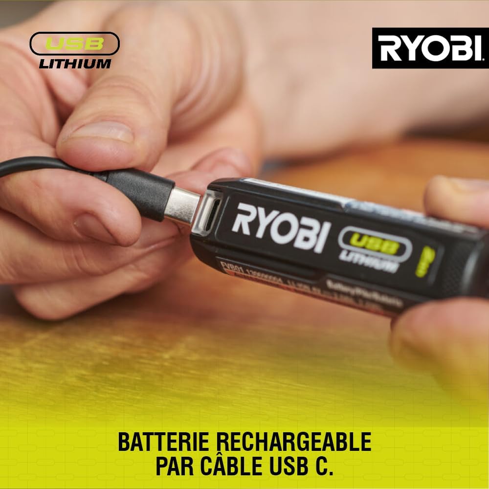 Clé à cliquet 4V USB Lithium - emmanchement carré 1/4’’ - 80 Nm - Livrée avec son câble USB-C & 1 batterie 4V 2,0 Ah USB Lithium - RR14W4-120G : Bricolage