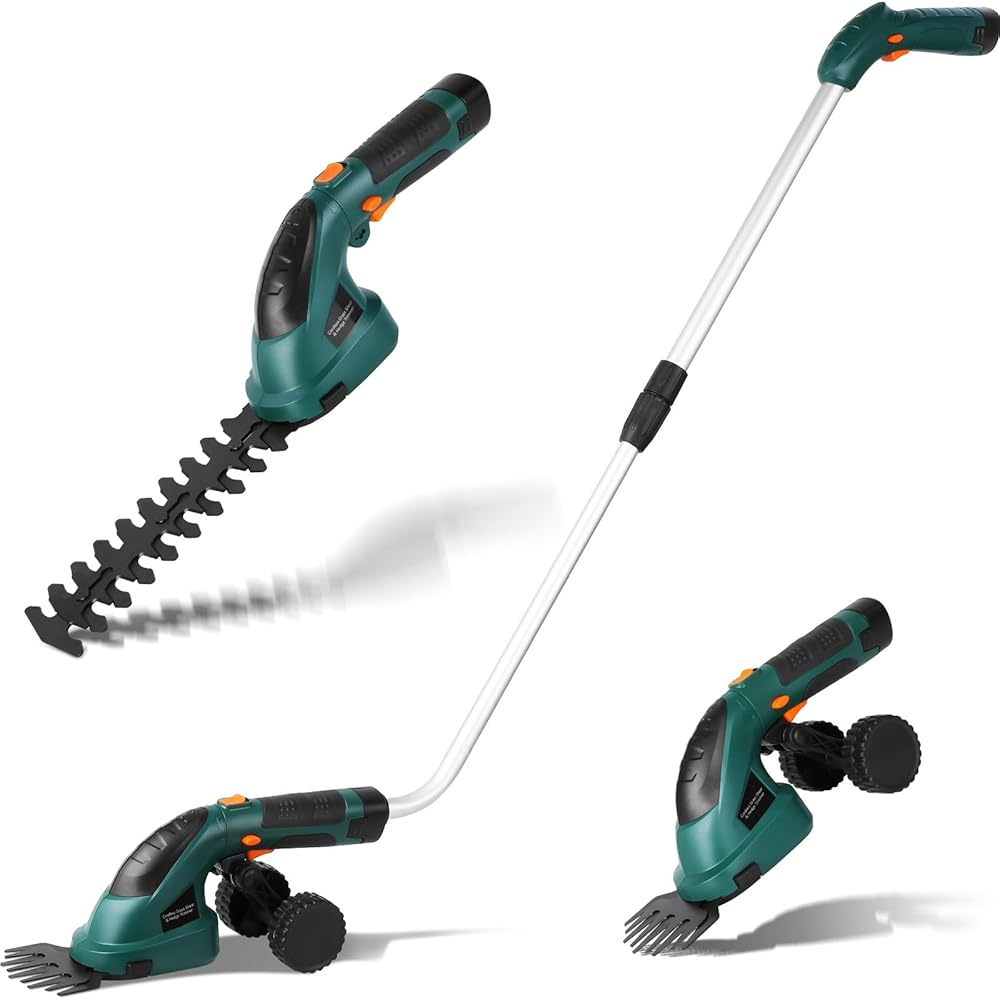 Coupe Bordure sans Fil, Cisaille à Gazon avec Batterie 7.2V et Chargeur, Taille Haies sans Fil, Tondeuse à Gazon, Manche Long Télescopique Détachable, pour Couper Gazon/Buisson/Haie,Vert foncé : Jardin