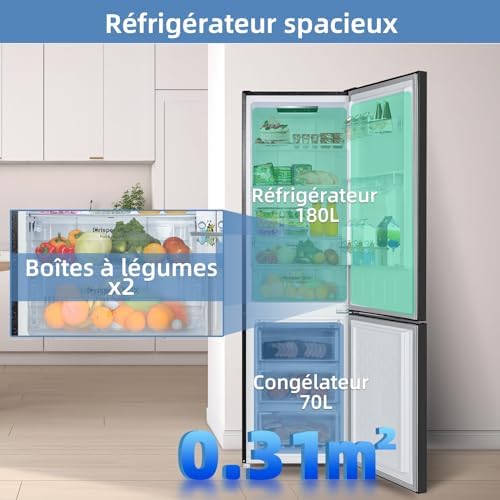 CHiQ Réfrigérateur congélateur combiné 356L, inox