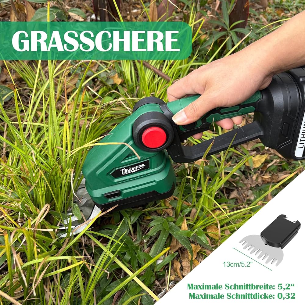 ASUNCELL Sécateur et taille-haie sans fil 2 en 1, cisaille à gazon avec cisaille à arbustes et couteau à gazon (18 V, avec 2 batteries 3000 mAh et chargeur) Longueur de la lame : 22 cm (arbuste) / 13 : Jardin