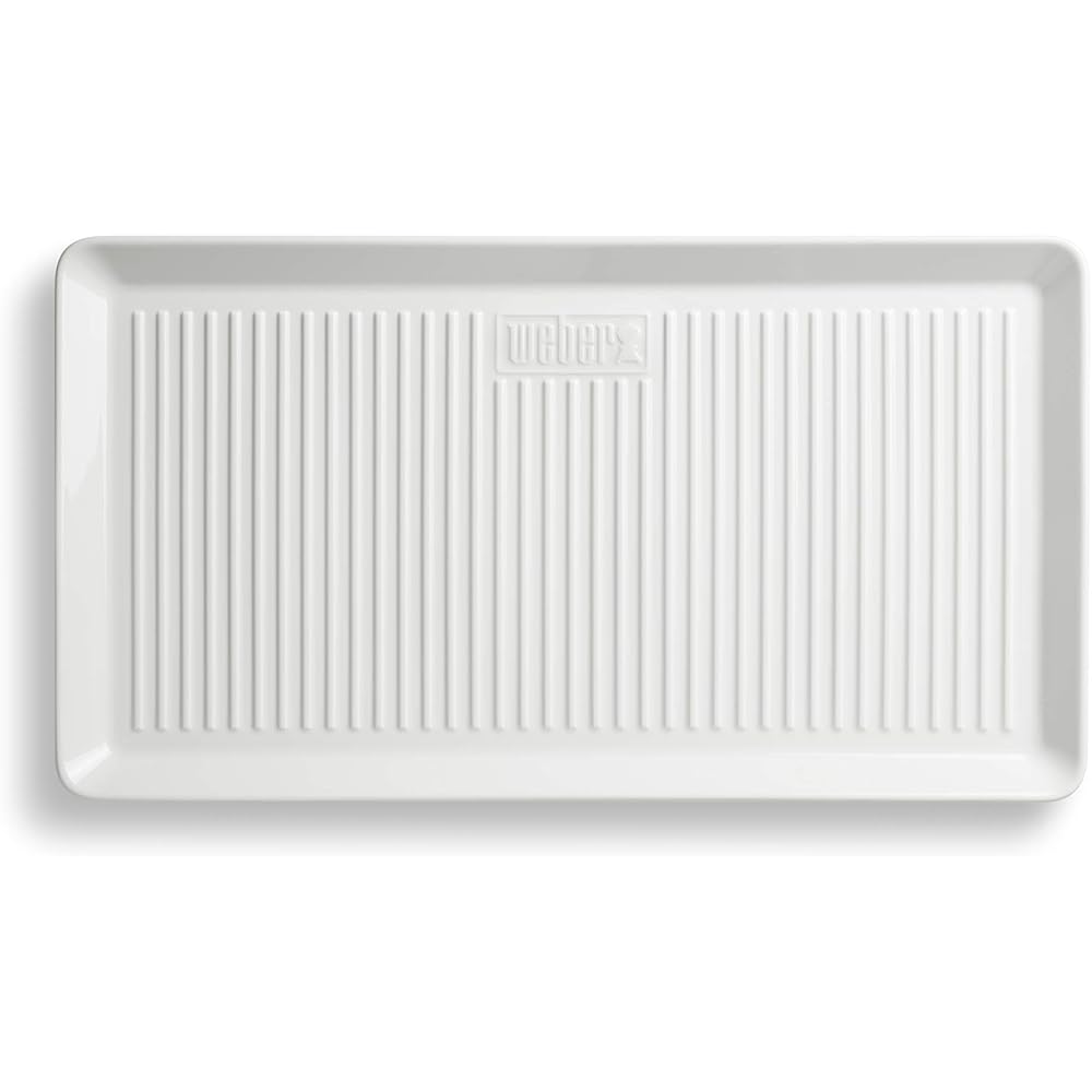 Weber Plat de Service en Porcelaine (40 x 22cm), en Porcelaine résistante aux Rayures, Parfait pour Une Utilisation en extérieur, Fond renforcé, Pass au Lave-Vaisselle - Blanc (17884) : Jardin