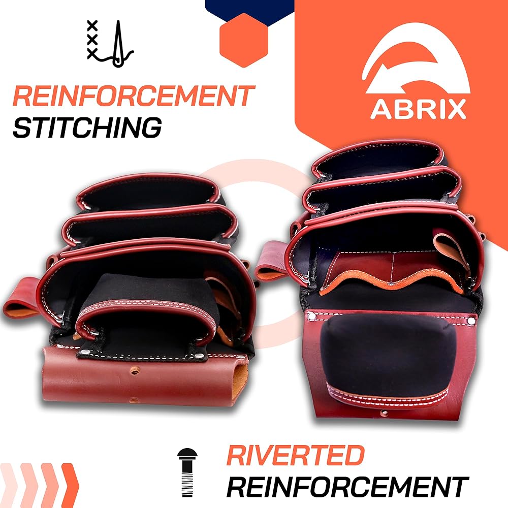 ABRIX, Ceinture à outils en toile et cuir, ceinture de charpentier, ceinture à outils réglable et robuste (76,2 à 132,1 cm), pochette à outils avec 28 poches : Bricolage