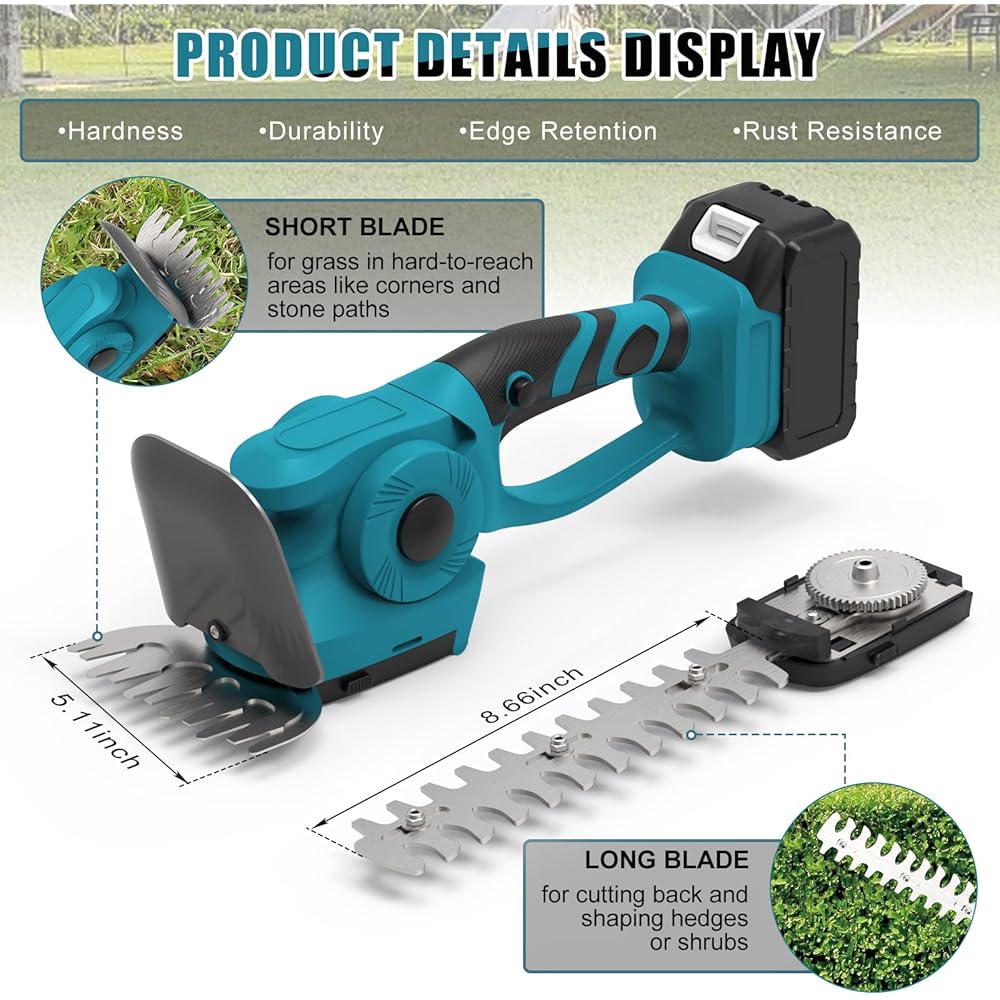 WingFly Cisaille à Gazon et Arbustes sans Fil Compatible avec Batterie Makita 18V, Taille-haie 2 en 1 pour Jardins et Cours (Longueur de Coupe 130 mm et 220 mm, sans Batterie) : Jardin