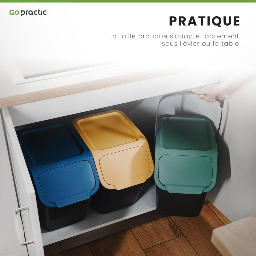 Go Practic Set de Poubelles de Cuisine Avec Couvercle, 2 Pièces 25L Noir et Jaune de Recyclage, Conteneur à Déchets, de Tri Des Déchets en Plastique Durable et Spacieuse : Cuisine et Maison