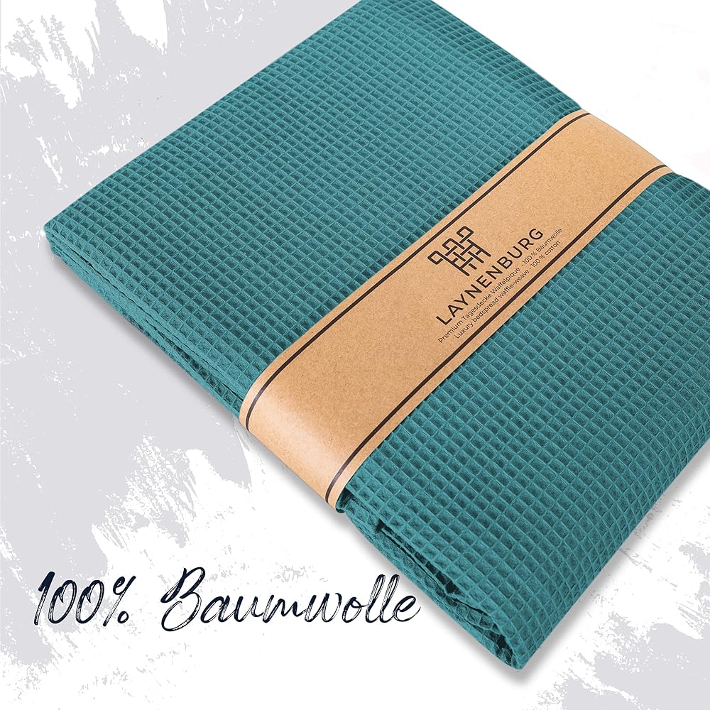LAYNENBURG Couvre-lit 240 x 260 cm XXL - Piqué gaufré 100% Coton - Couverture légère pour l'été - Couverture en Coton pour Le lit, Le canapé - Couverture aérée pour Le canapé (Pétrole) : Cuisine et Maison