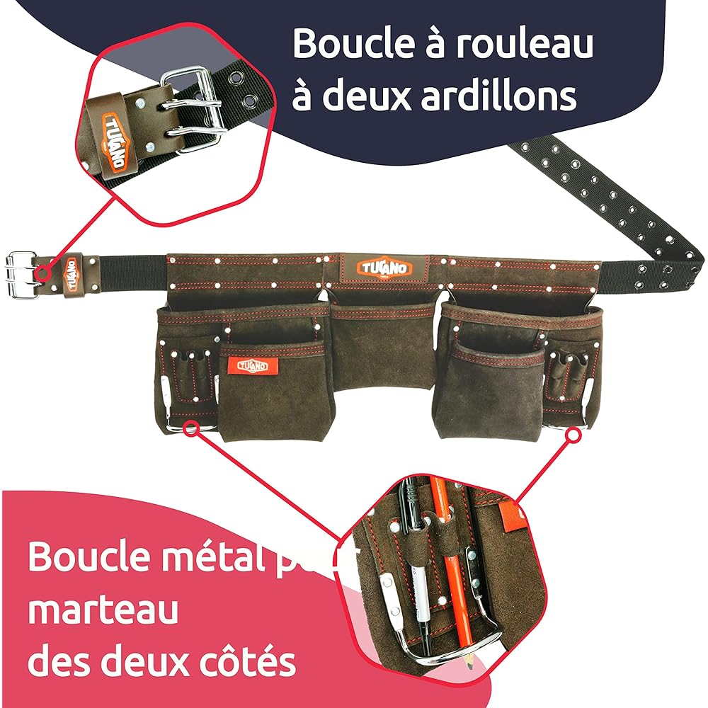 Ceinture à Outils en Cuir Pour Bricoleurs et Charpentiers. Ceinture Bricolage Parfaite Pour Electriciens. 12 Poches à Outils Pour Une Grande Capacité. Convient Aux Tailles S-XXL : Bricolage