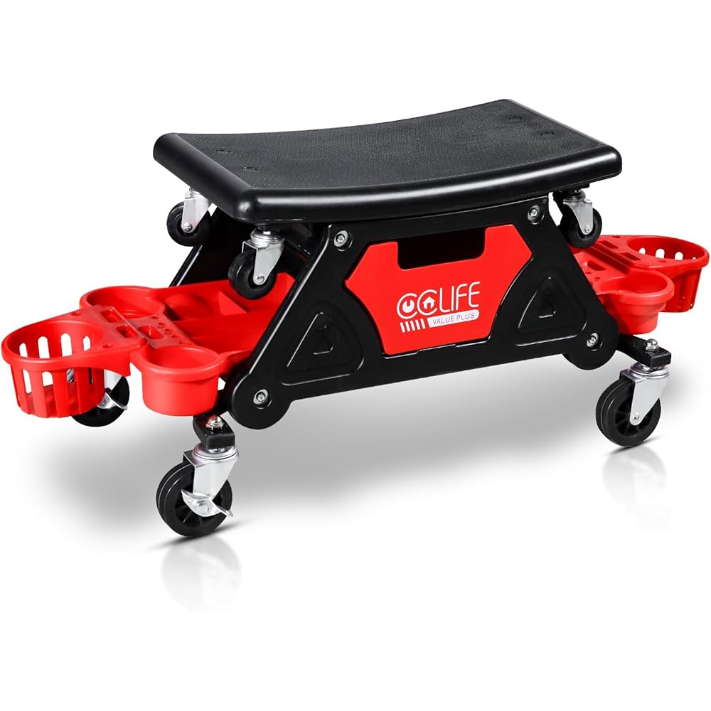 : CCLIFE Tabouret D'atelier de Mécanicien 180kg Garage Siège Roulant Tabouret de Mécanicien avec roulettes Tabouret Roulant avec tiroirs Siège Utilisable Séparément