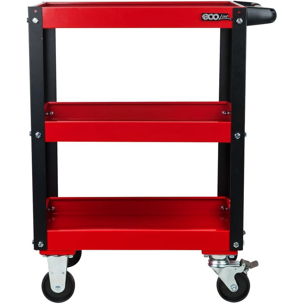KS TOOLS 890.0001 - Chariot d'atelier métal - Plateaux à rebords - Avec poignée latérale - Avec 4 roues directionnelles - En acier Couleur : Commerce, Industrie et Science