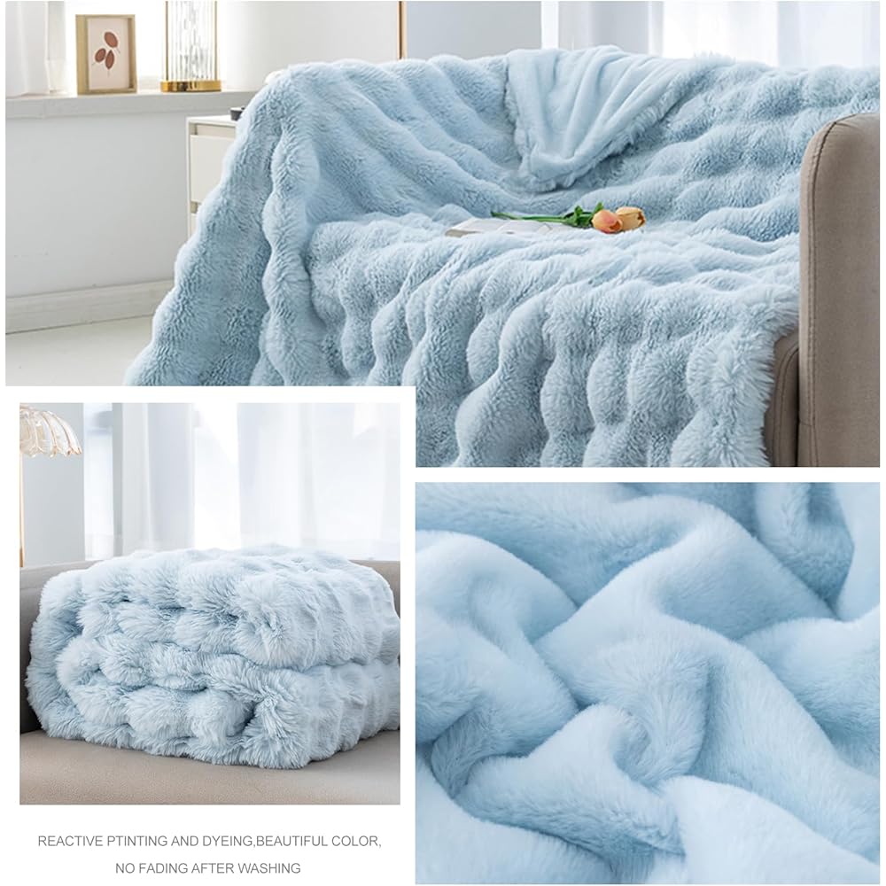 Ergocar Couverture, Plaid Fausse Fourrure de Lapin, Couverture de Décoration Intérieure, Chaude Plaid Double Face Doux pour Domicile, Les Voyages et Le Camping en Plein Air : Cuisine et Maison