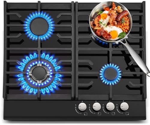 TopStrong Plaque de cuisson gaz 4 feux verre noir