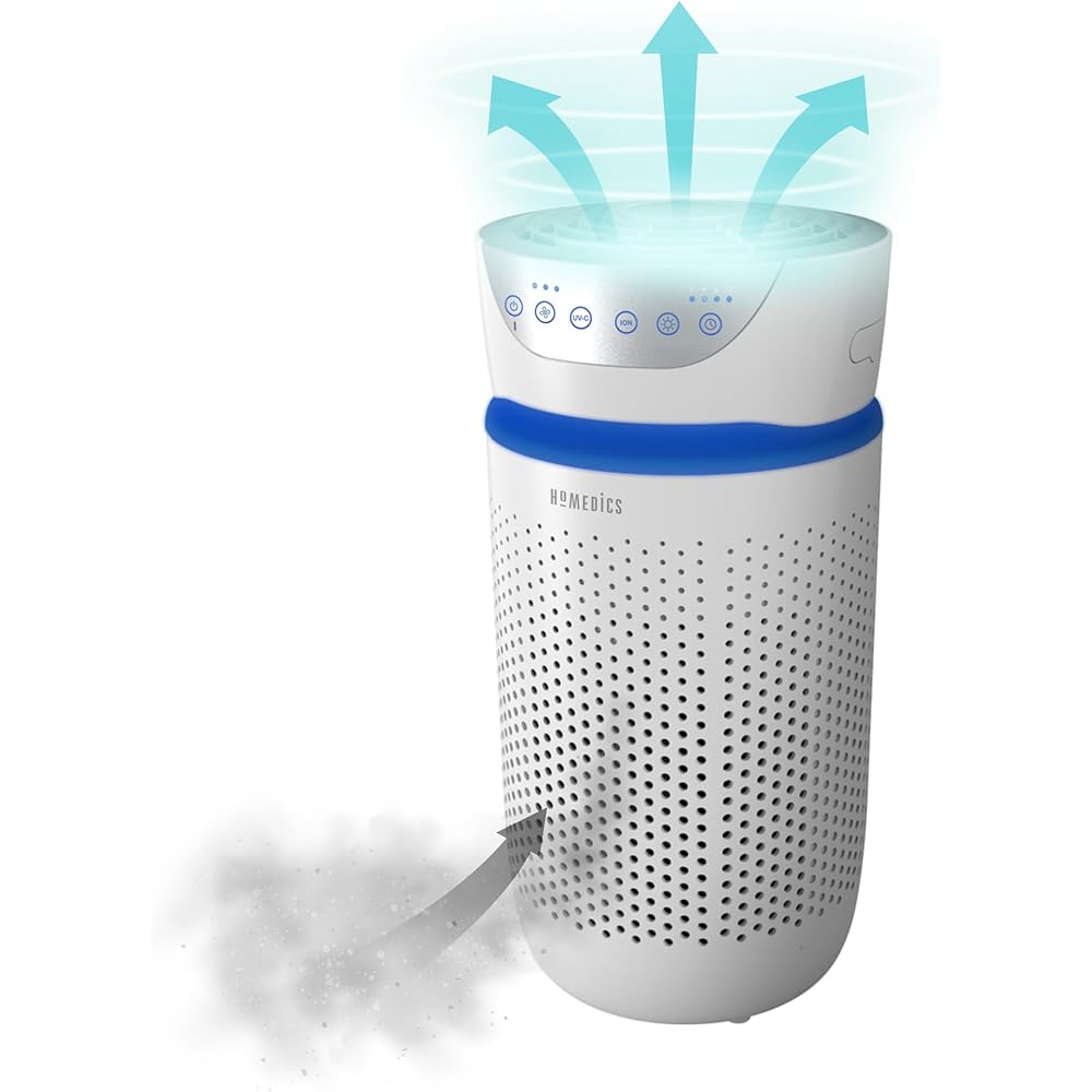 HoMedics Purificateur d’Air Filtres HEPA et Charbon Compact, Assainisseur d'air Portable pour purifier l'air de la maison, des odeurs et des bactéries Mode Nuit silencieux, Option Aromathérapie : Cuisine et Maison