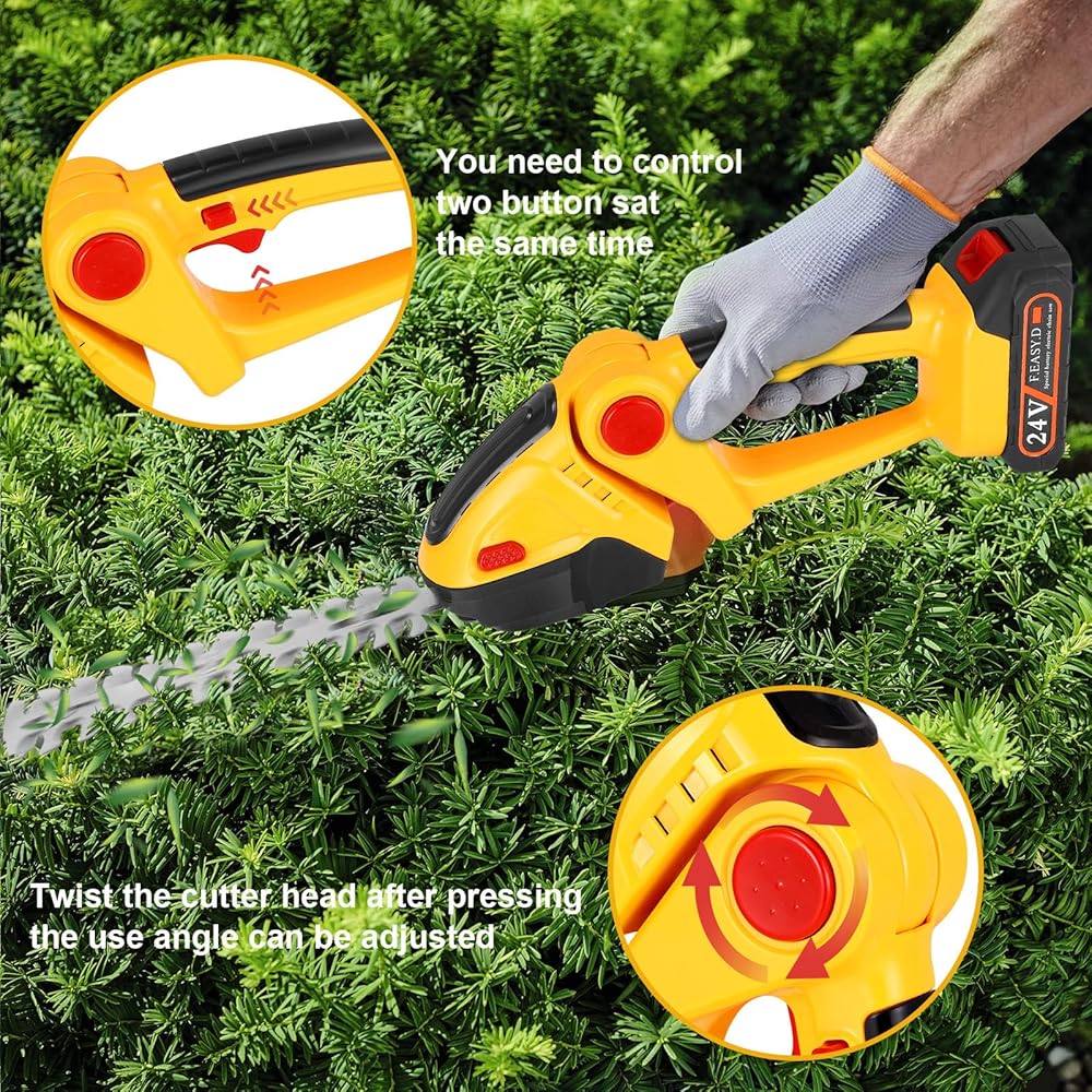 2 en 1 Taille Haie Electrique sans Fil, 24V Cisaille à Gazon sur Batterie Rechargeable avec 2 Lames et Chargeur, 2*Batterie 1500 mAh, Coupe Haie sans Fil pour Arbustes, Jardin, Gazon, Pelouse : Jardin
