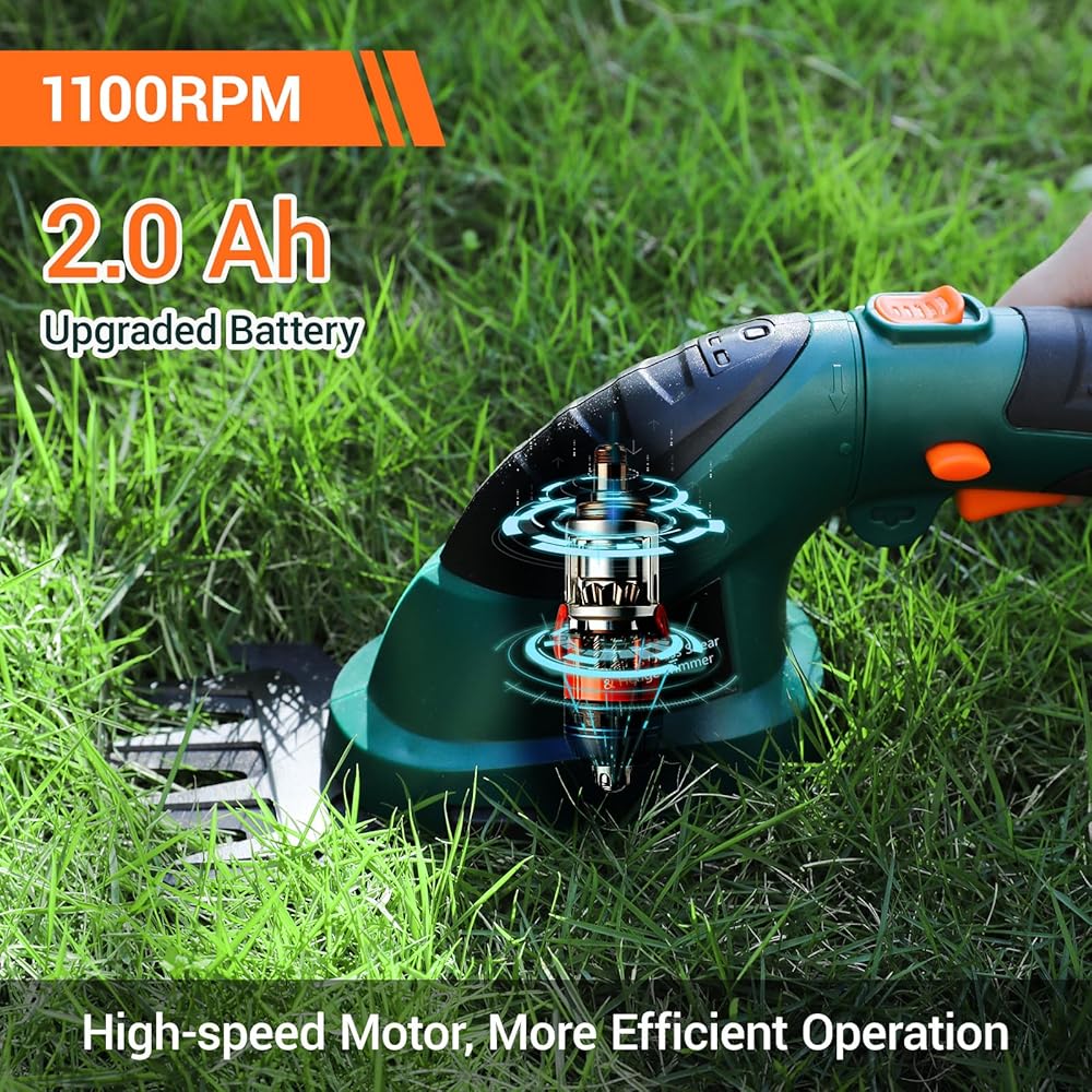 Coupe Bordure sans Fil, Cisaille à Gazon avec Batterie 7.2V et Chargeur, Taille Haies sans Fil, Tondeuse à Gazon, Manche Long Télescopique Détachable, pour Couper Gazon/Buisson/Haie,Vert foncé : Jardin
