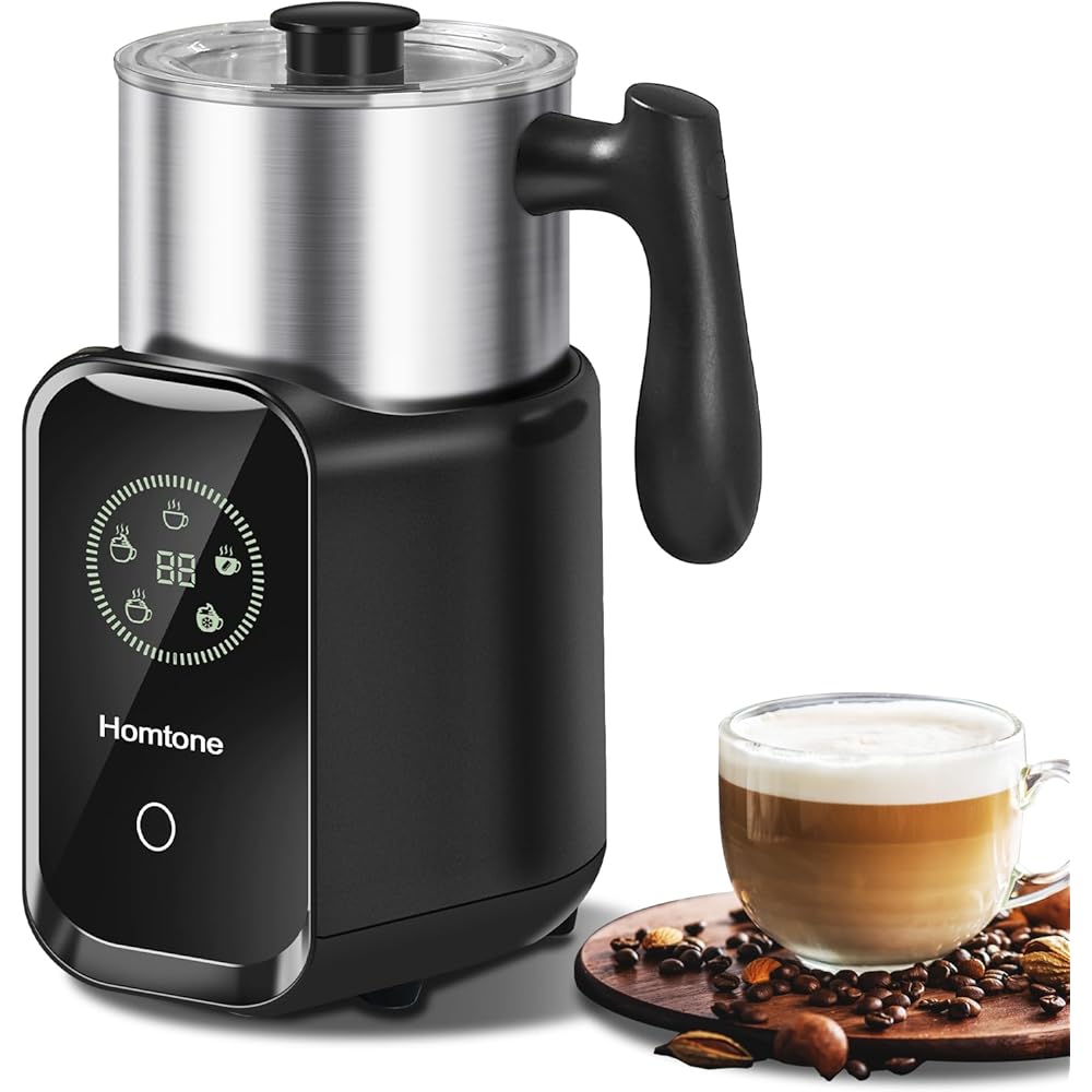 Homtone Mousseur à Lait électrique 5 Programmes, Amovible de 600 ml Mousseur de Lait à Induction, Acier Inoxydable Pour Machine à Chocolat Chaud, Mousse Chaude et Froide, Lait chaud, Grande : Cuisine et Maison