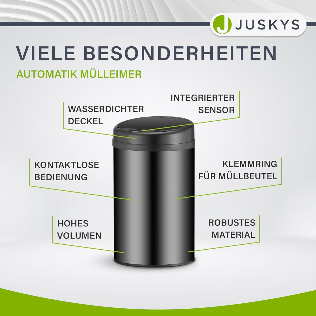 Juskys poubelle automatique avec capteur de 30 L - poubelle électrique, détecteur de mouvement, couvercle automatique, étanche, bague de serrage, cuisine - noir : Cuisine et Maison