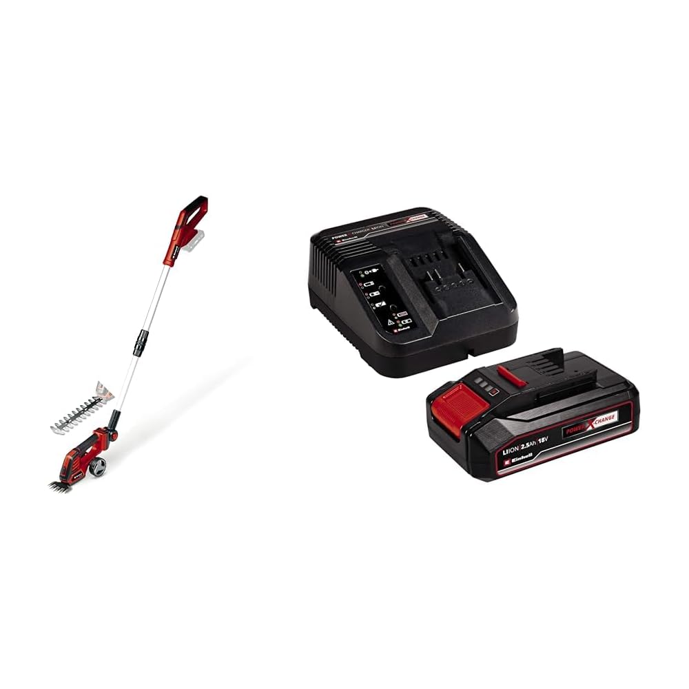 Einhell Cisaille à Gazon Taille-buissons sans Fil GE-CG 18/100 Li T-Solo Power X-Change (18 V, Changement d’Accessoire sans Outil, Vendue avec rallonge télescopique) avec Chargeur et Batterie 2,5Ah : Bricolage