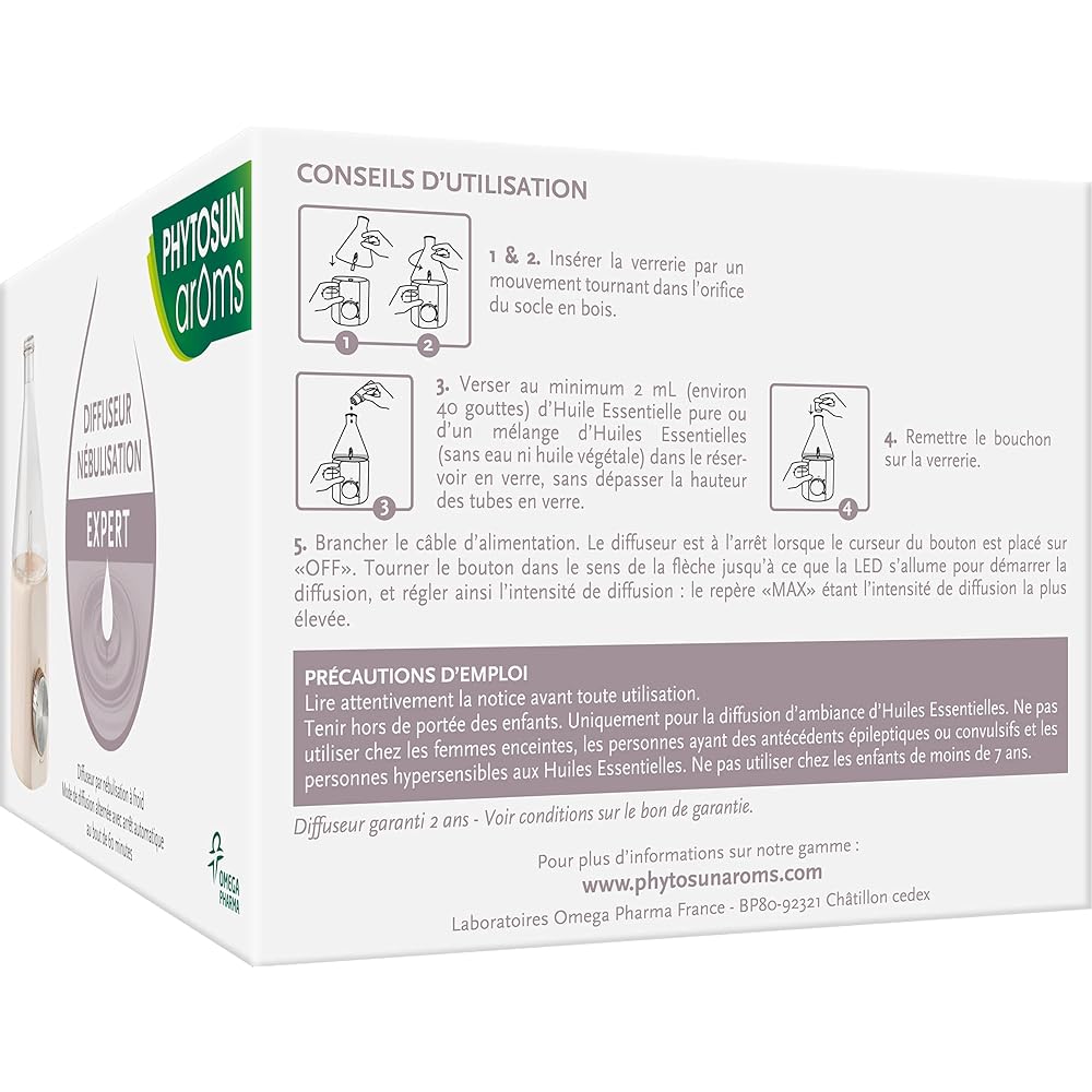 PHYTOSUN AROMS – Diffuseur d'Huiles Essentielles Nébulisateur Expert - Diffuseur par Nébulisation à Froid - Mode de Diffusion Alternée avec Arrêt Automatique : Hygiène et Santé