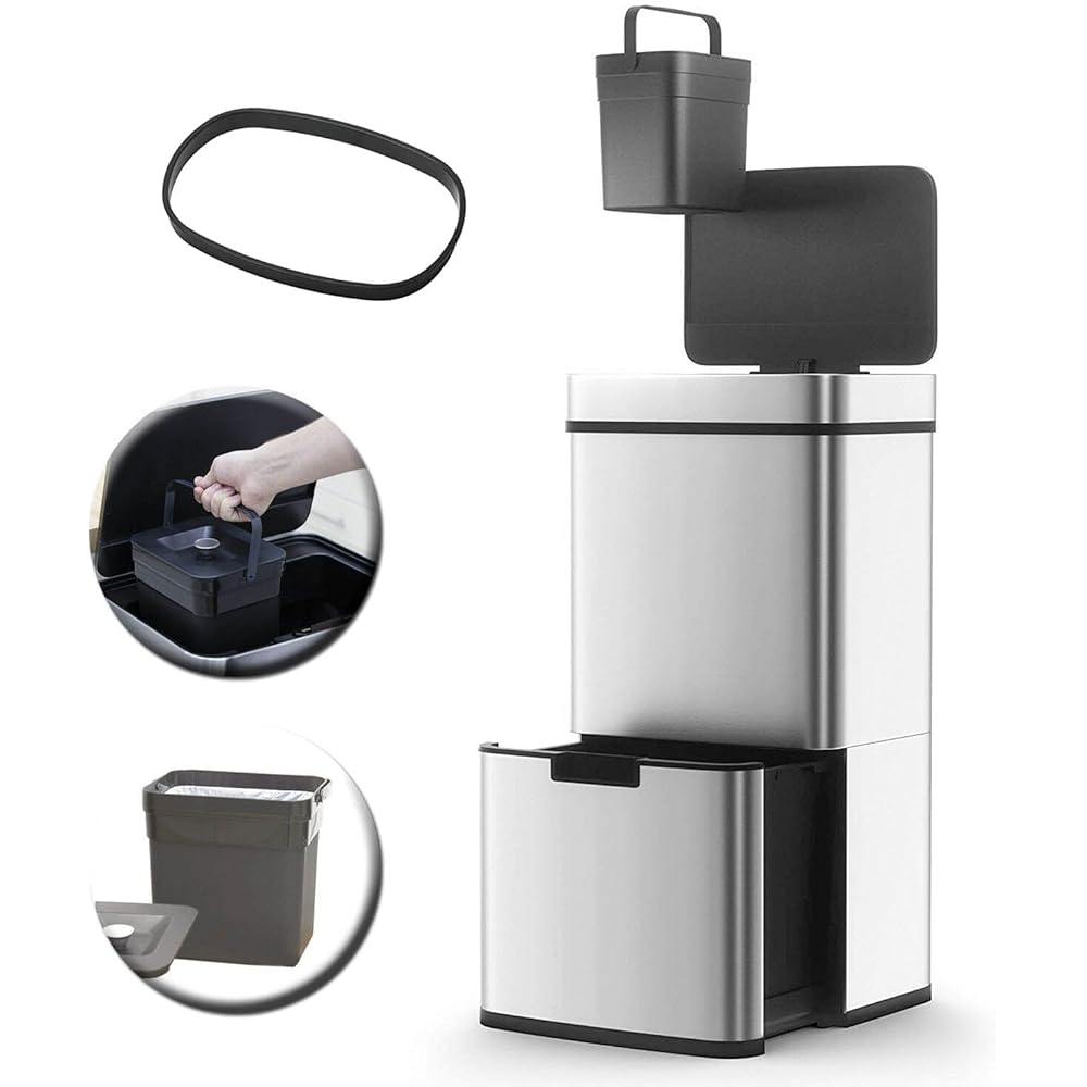 Poubelle De Cuisine Automatique Tri Sélectif Double Compartiment 75l NARVIK En Acier Inox Recyclage Grande Capacité Et Poubelle De Table 3l : Cuisine et Maison