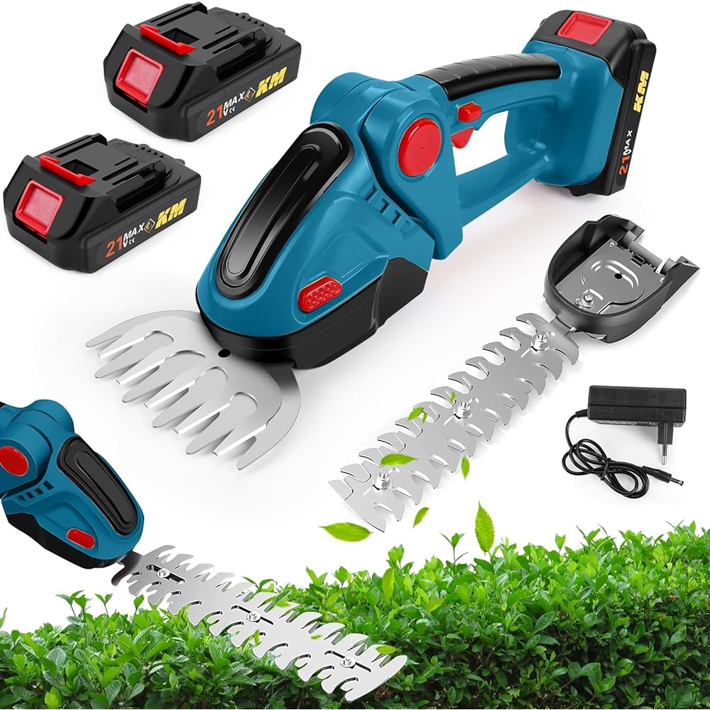 24V Taille-haie Electrique sans Fil, 2 en 1 Taille Haie et Cisaille à Gazon avec 2x1500mAh Batterie, 100mm+300mm Lames et Adaptateur, Coupe Haie sans Fil pour Arbustes Jardin Gazon Pelouse : Jardin