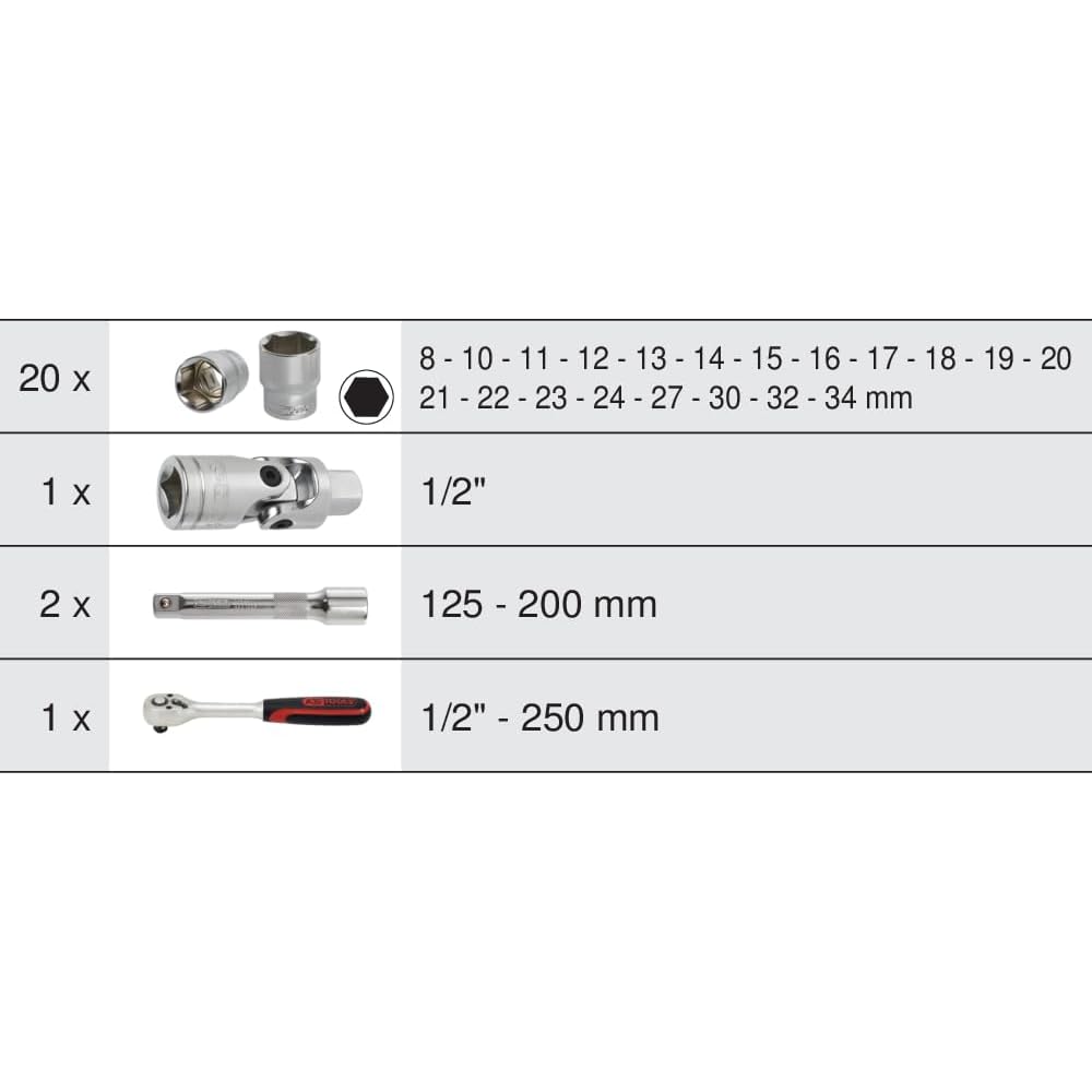 KS Tools - 922.0623 - Coffret de douilles et accessoires Ultimate 1/2" - Coffret bi-matière avec coins renforcés - 24 pièces : Bricolage