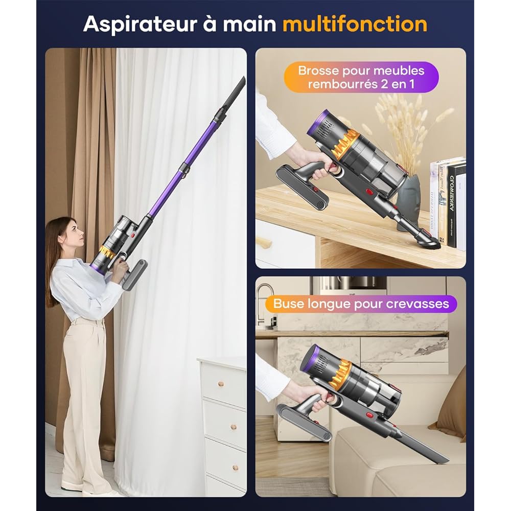 CHEBIO Aspirateur balai sans fil 550W 45Kpa haute puissance