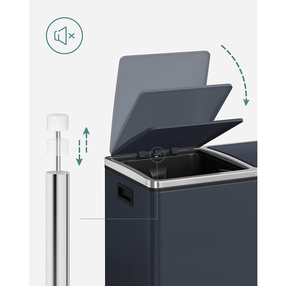 SONGMICS Poubelle de Recyclage, Poubelle Double Seau, 2 x 24L, 2 Compartiments, mécanisme Tampon, pédales, Couvercle, Acier, Seau intérieur en Plastique, poignée de Transport, Anthracite LTB48GS : Cuisine et Maison