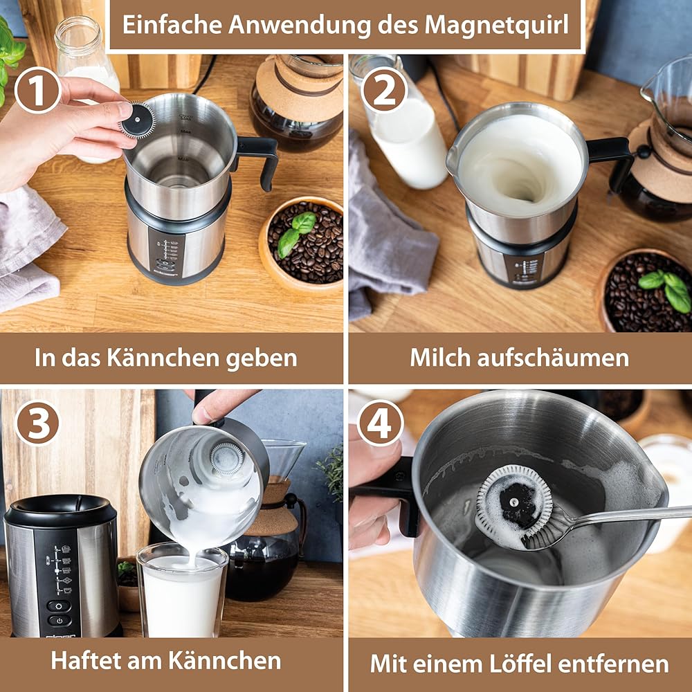 Cloer 7789 Mousseur à lait à induction XL800, mousse de lait 600 ml, chocolat chaud 500 ml, récipient 800 ml, commande électronique, 500 W, bobine de mousse magnétique, verseuse en acier inoxydable : Cuisine et Maison