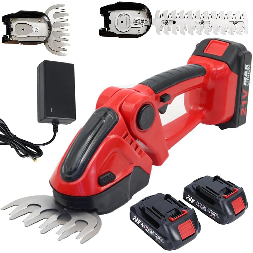 Taille-haie sans Fil, Taille-haie et cisaille à Gazon 2 en 1 avec 2 Batteries de 1500 mAh, tête réglable de 0 à 90 °, Taille-haie électrique 24 V, cisaille à haie pour Jardin, pelouse : Jardin