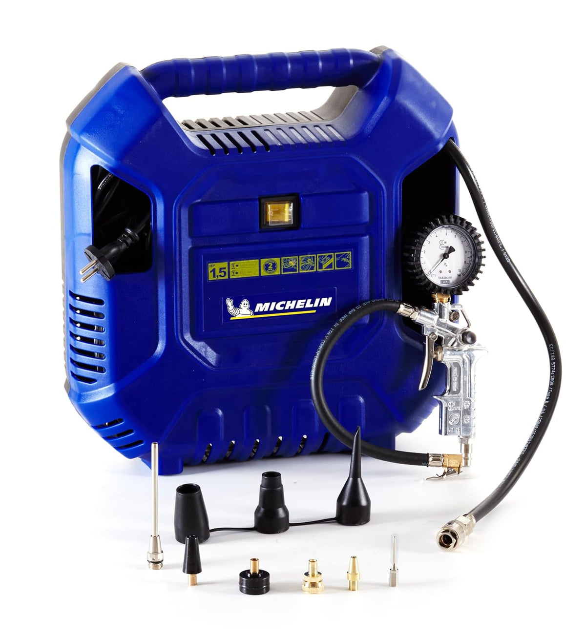 MICHELIN MB1 Compresseur d'air portable sans huile 1,5 CV pression maximale 8 bar avec tuyau 1 m et accessoires