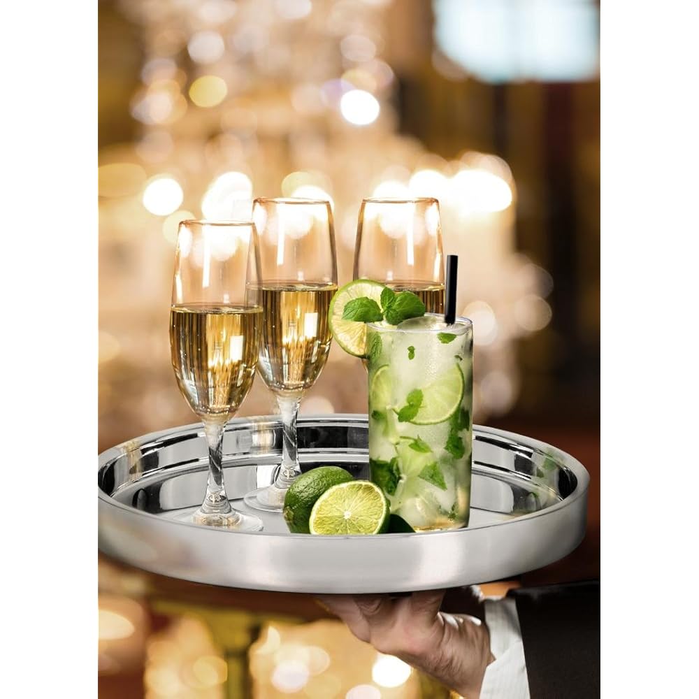 Edzard Plateau de Service Alaska en Acier Inoxydable, Rond, diamètre 32 cm : Cuisine et Maison