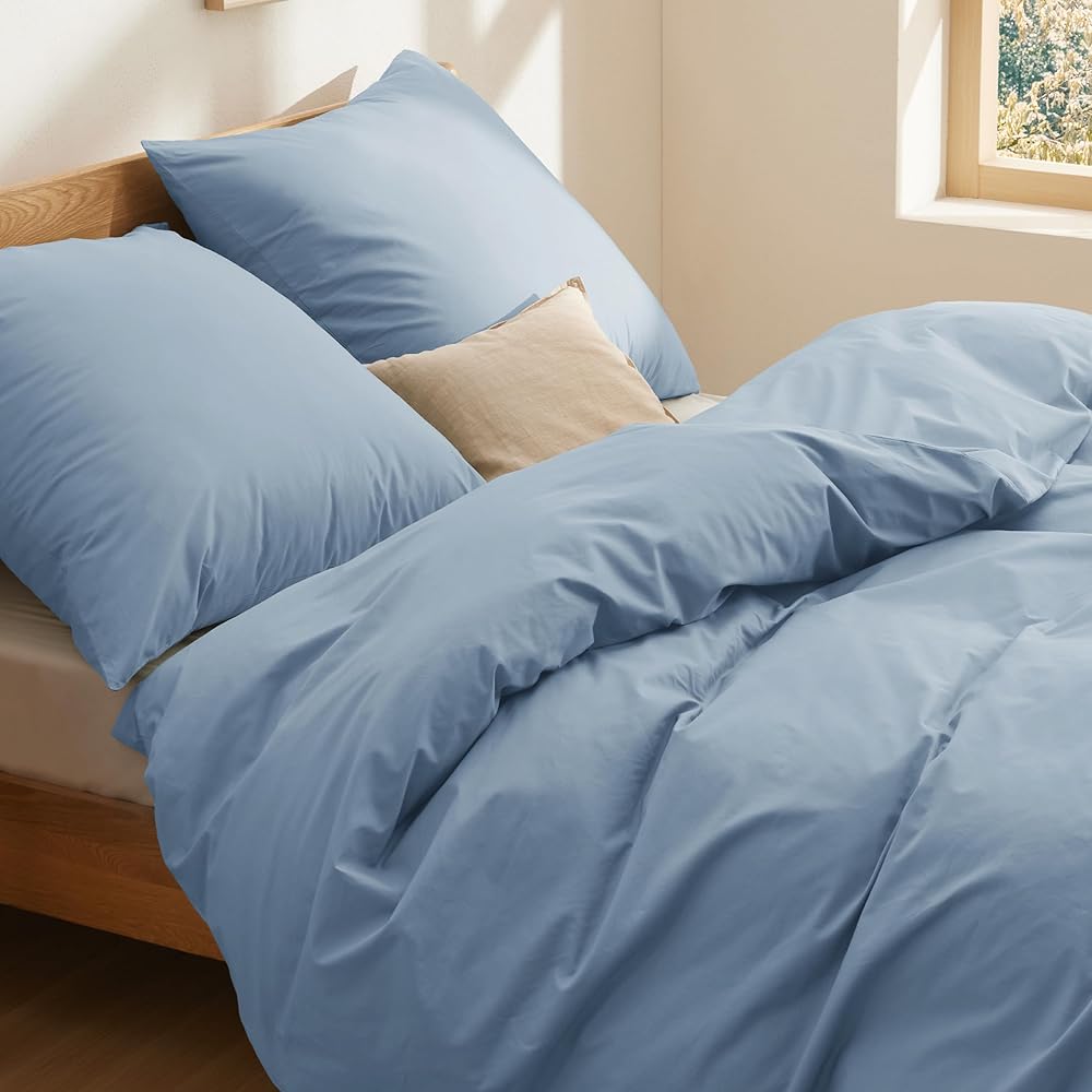 BEDSURE Parure de lit 220 x 240 cm - En coton - Gris-bleu - Parure de lit 3 pièces - Housse de couette 220 x 240 cm - 2 taies d'oreiller 80 x 80 cm - Certifié Oeko-TEX - Bleu avec fermeture éclair : Cuisine et Maison