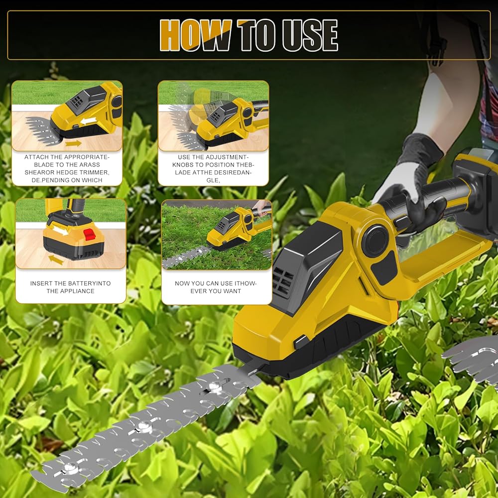 Taille-haie et cisaille à Gazon sans Fil 2 en 1 Compatible avec Dewalt 20V Batterie, 150W Cisaille à arbustes électrique 90° réglable avec 2 Lames pour Couper Les arbustes et l'herbe (sans Batterie) : Jardin