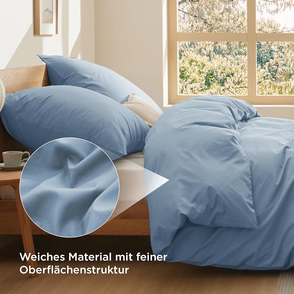 BEDSURE Parure de lit 220 x 240 cm - En coton - Gris-bleu - Parure de lit 3 pièces - Housse de couette 220 x 240 cm - 2 taies d'oreiller 80 x 80 cm - Certifié Oeko-TEX - Bleu avec fermeture éclair : Cuisine et Maison