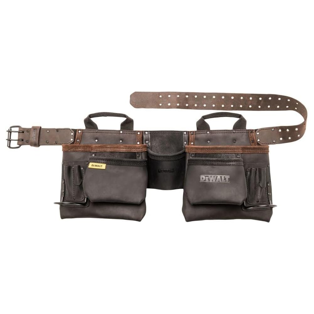 DEWALT Ceinture à outils en cuir, durable, ceinture professionnelle à 11 poches (DWST550112) : Bricolage
