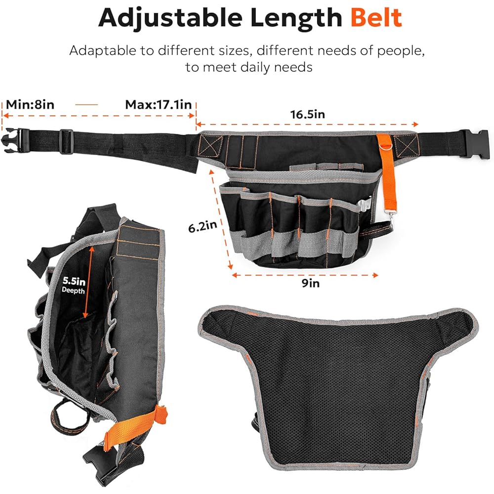 Pulchrum Ceinture à outils avec 21 poches, pochette à outils magnétique pour encadreurs, charpentiers, électriciens, tablier de travail rembourré en maille aérée pour tour de taille jusqu'à 127 cm : Bricolage