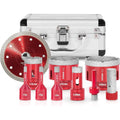 Jeu de forets diamantés pour carrelage,6-8-10-20-35-50-68 mm, disque à tronçonner diamanté, fraise à doigts 20 mm, adaptateur SDS,Coffret en aluminium,Foret en céramique : Bricolage
