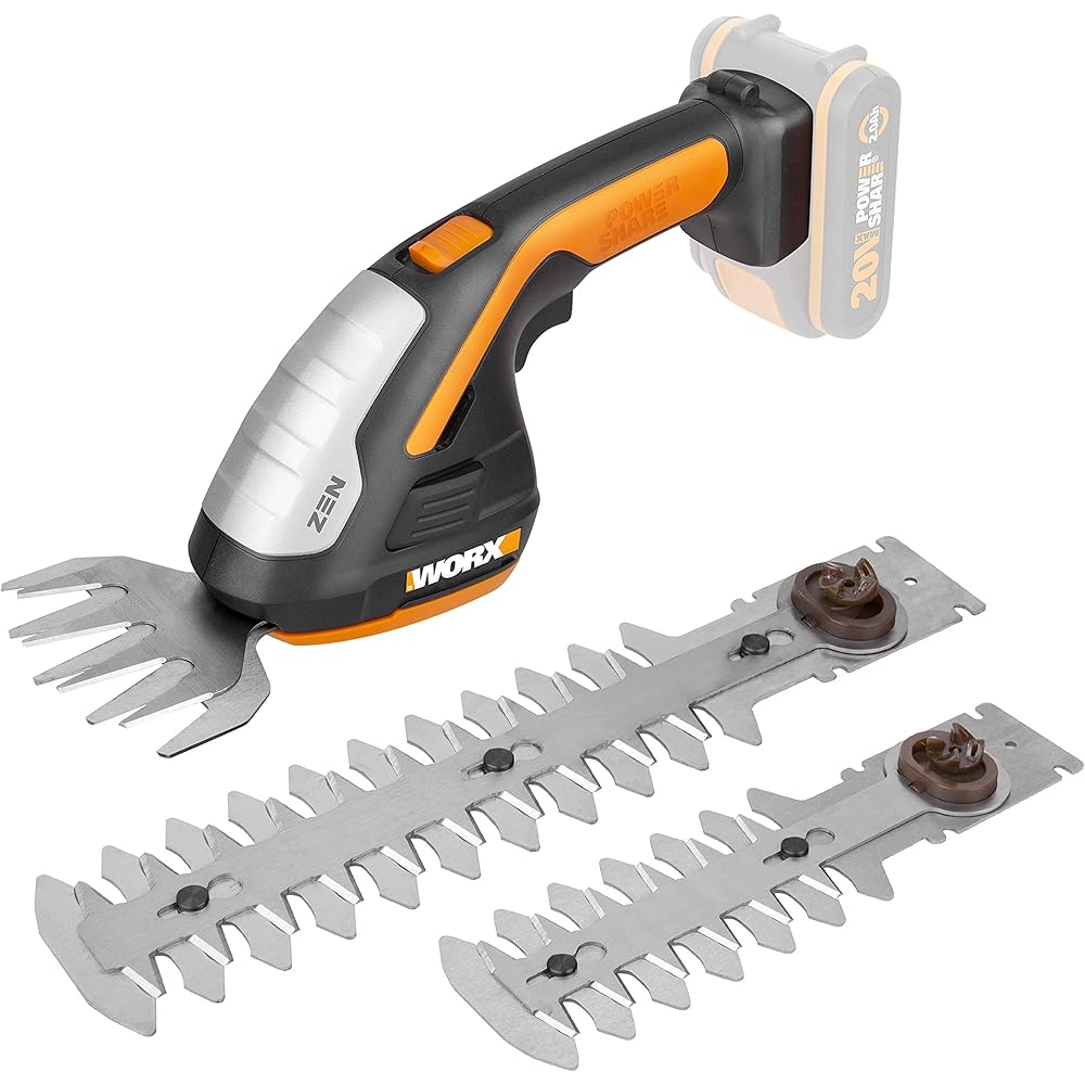 WORX Set Sculpte-Haies et Taille-Herbes sans Fil 20V WG801E.9, sculpteur de végétaux, lame 200 mm, outil 3 en 1, livré avec set de 3 Lames avec malette de transport, sans batterie ni chargeur : Jardin