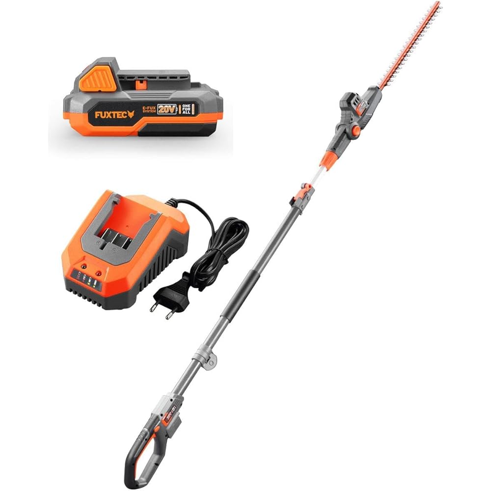 Fuxtec Taille-Haie sur Perche à Batterie Set Batterie 2Ah Et Chargeur 1A 20V FX-E1HH20 Taille-Haie Électrique Télescopique pour La Coupe De Haies Et De Buissons : Jardin
