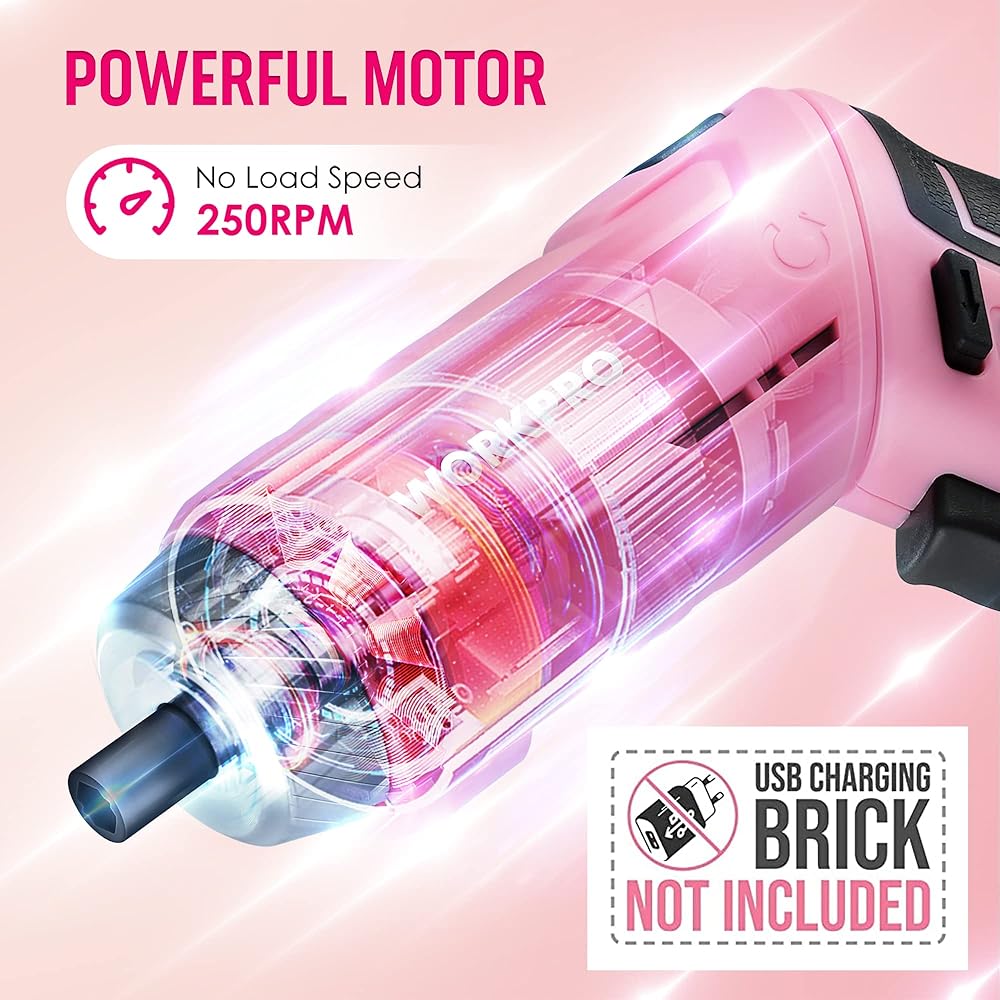 WORKPRO Caisse à Outils Complete Rose 73 Pièces avec Tournevis sans Fil 3,7 V, Boîte à Outils Complete avec Boîte en Fer Portable, Mallette à Outils pour Réparation Dommestique ou de Travail : Bricolage